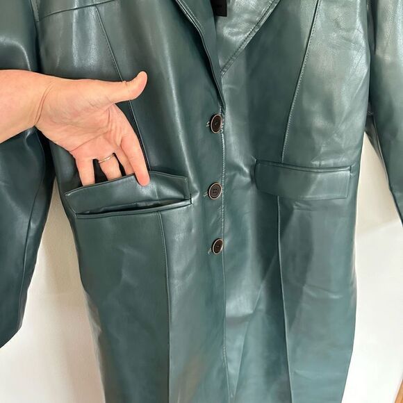 DEPT. ANONYM Women’s Forest Evergreen Vegan Leather Pinch Pleat Trench Coat - Picture 7 of 16